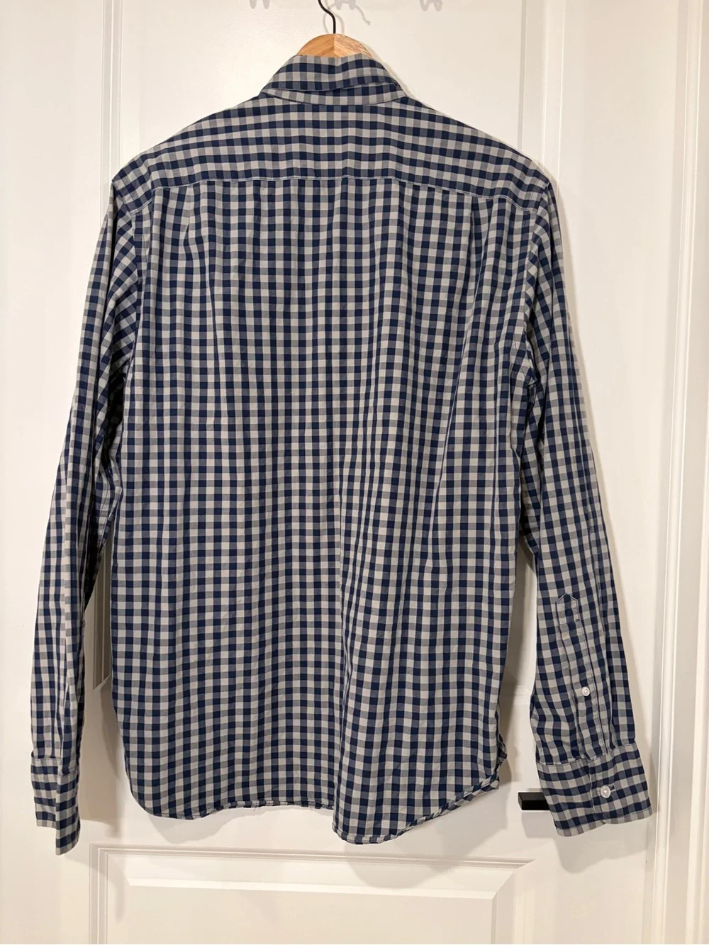 J.Crew Secret Wash Gingham Button Down Shirt Navy Blue White Slim Fit Men's M
